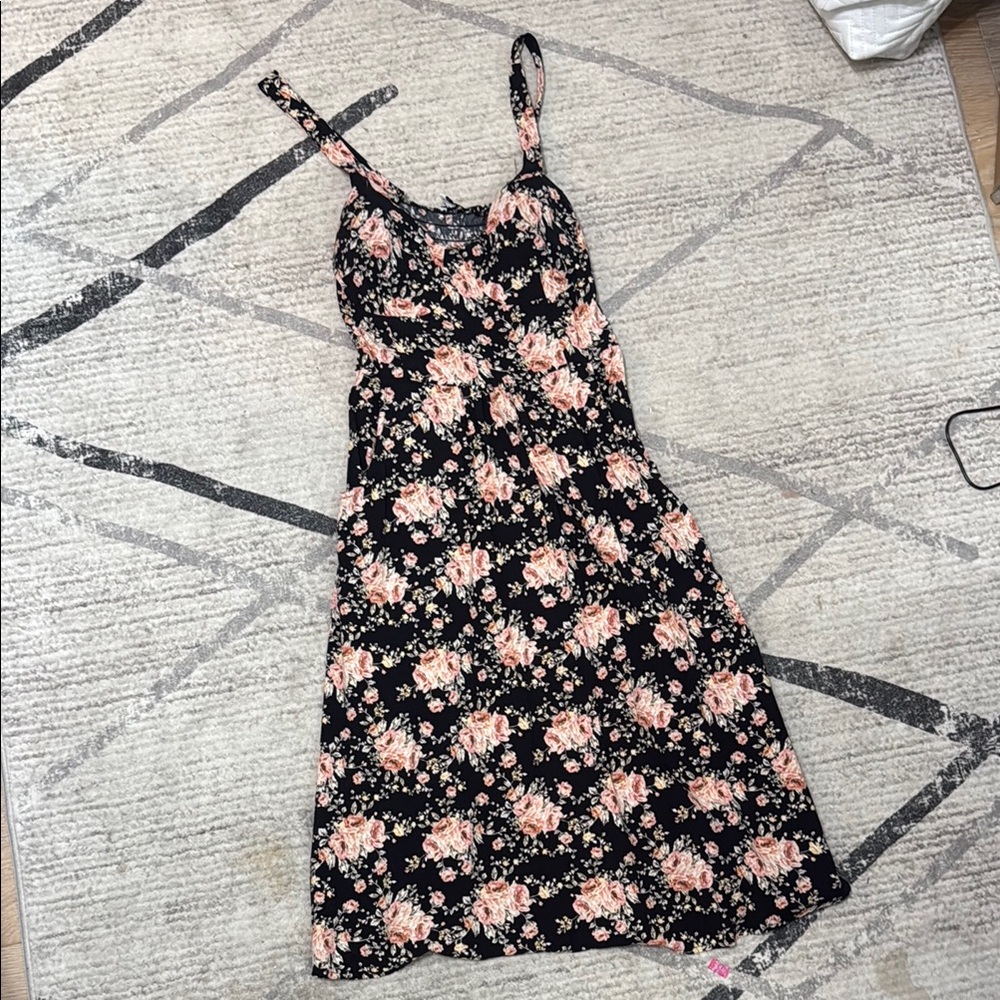 Floral Black and Pink Women's Knee Length Dress